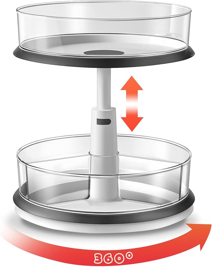 Lazy Susan Medicine Bottle Organizer for Cabinet 2 Tier Clear | 11 Inch Large Turntable for Bathroom Countertop and Pantry