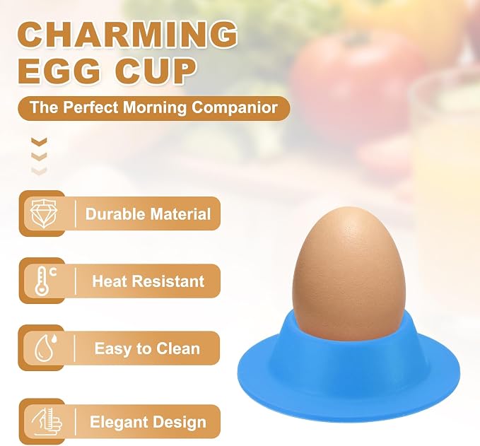 uxcell 4 Pack Soft Boiled Egg Holder, Nonstick Silicone Egg Poacher Cups Poached Cups Kitchen Breakfast Gadget for Microwave Air Fryer Stove Top Cooking Boiled Poached, Blue