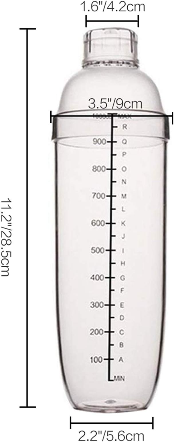 2 Pcs Plastic Cocktail Shaker,Drink Mixer Hand Shaker Cup with Scales,Transparent (33 oz / 1000cc)