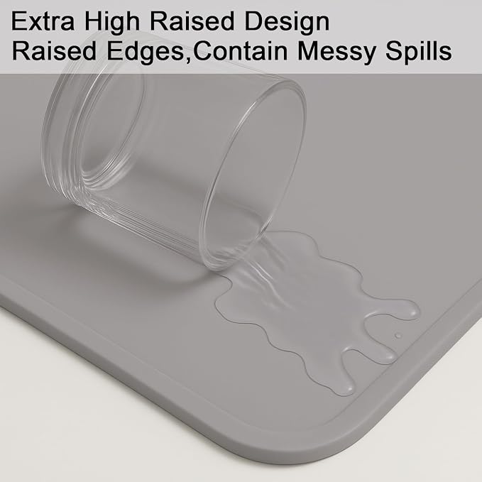 Silicone Mat 35.4"x23.6" Silicone Mats for Kitchen Counter Heat Resistant Mats for Countertop, Countertop Protector Mat, Edge Heightening Nonstick Waterproof Multipurpose Table Mat (Light Gray)