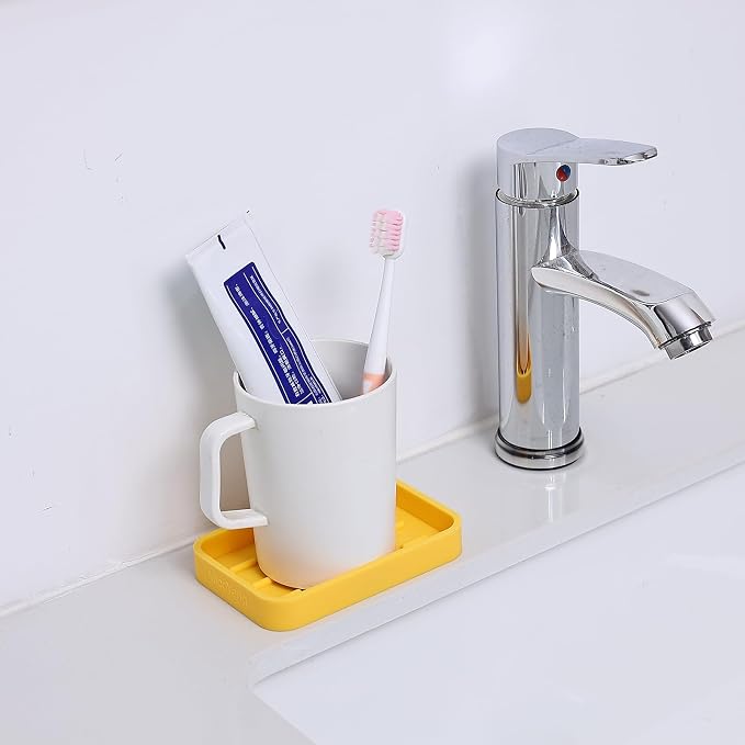 MicoYang Silicone Kitchen Sink Organizer Tray for Multiple Usage,Easy Clean Sponges Holder for Kitchen Bathroom Counter or Sink,Dish Soap Dispenser,Scrubber,Bottle,Cup Yellow 4.9”x 3.2”