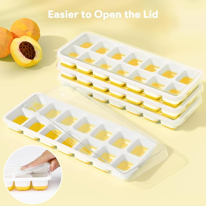 Ice Cube Trays 4 Pack, Airabc Silicone Ice Cube Trays with Removable Lid, Easy-Release Flexible 14-cube Ice Trays, LFGB Certified and BPA Free, Stackable Ice Trays with Covers for Cocktail, Freezer