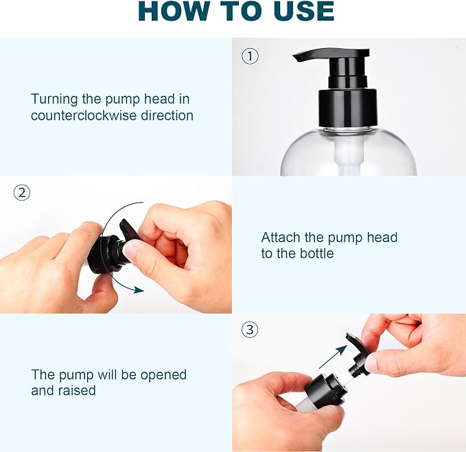 Plastic Pump Bottles Dispenser 2Pack 10oz Shampoo Bottle BPA Free | Empty Pump Bottle Refillable Clear Shampoo Conditioner for Lotion, Liquid Soap, Massage Oil