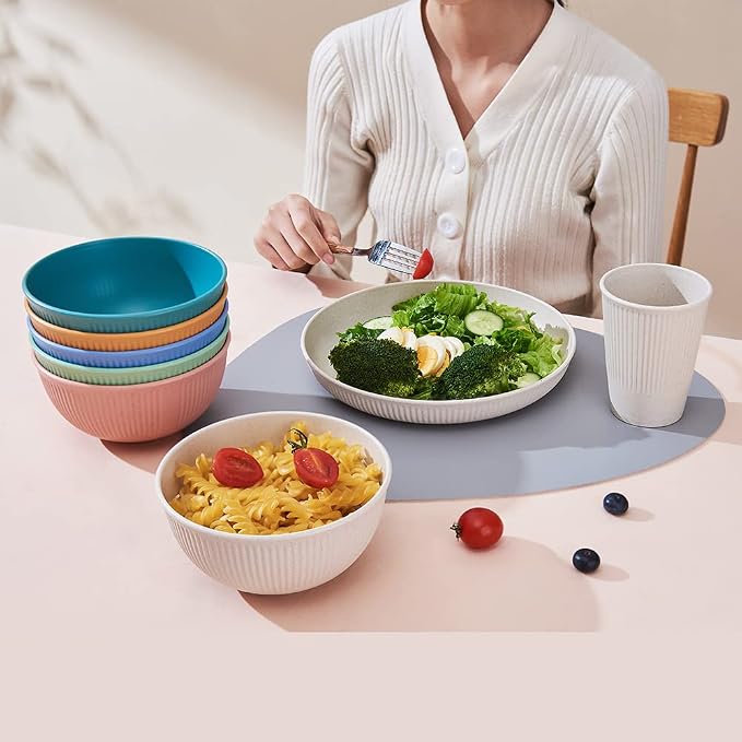 18pcs Wheat Straw Dinnerware Sets,HXYPN Unbreakable Reusable Dinnerware Set | Kitchen Cups Plates and Bowls Sets Dishwasher Microwave Safe Plates
