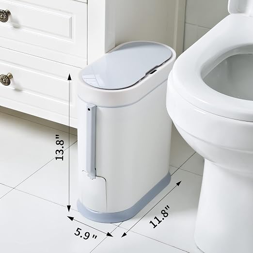 ELPHECO Bathroom Trash Can with Toilet Brush 2.5 Gallon Waterproof Trash Bin Smart Garbage can with lid Motion Sensor Waste Bin Automatic Bathroom Decor (White) | Motion Sensor Garbage can with lid, Automatic Trash Bin, Waterproof Waste Bin, Bathroom D...
