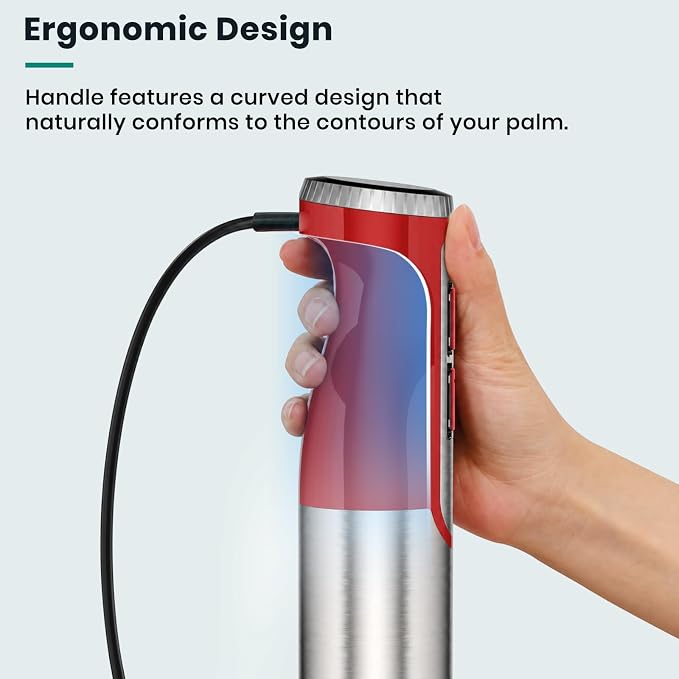 Colarlemo 1800W Immersion Blender Handheld 4-in-1 Hand Blender, Red | Stick Blender for Ice Crushing Smoothie, Baby Food, 8 Speed & Turbo Boost, Stainless Steel Blade with Whisk, Chopper, Beaker