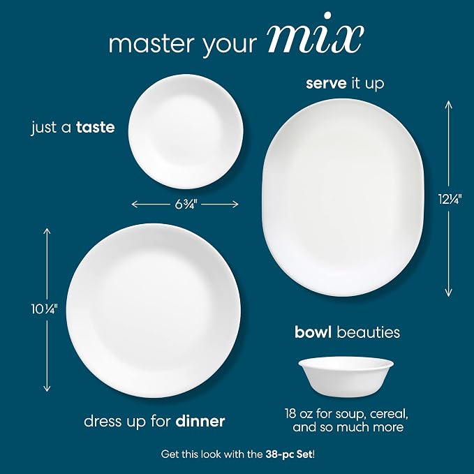 Corelle Vitrelle 6.75" Salad Appetizer Plate Set, Triple Layer Glass and Chip Resistant, Lightweight Round Plates, 1-Piece Winter Frost White
