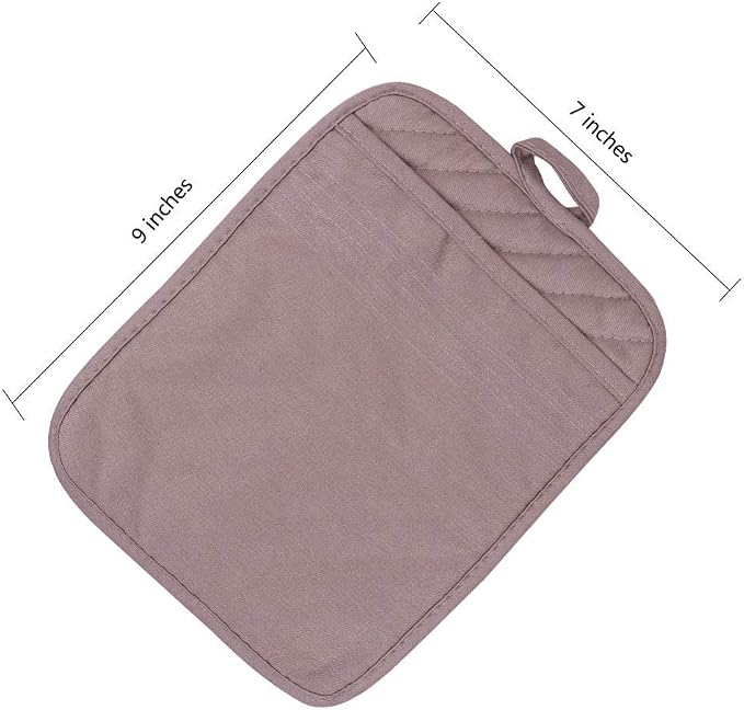 Anyi Pot Holders for Kitchen Heat Resistant, Cotton Hot Pads for Counter Table, Grey Kitchen Pot Holders with Pocket Pack of 3