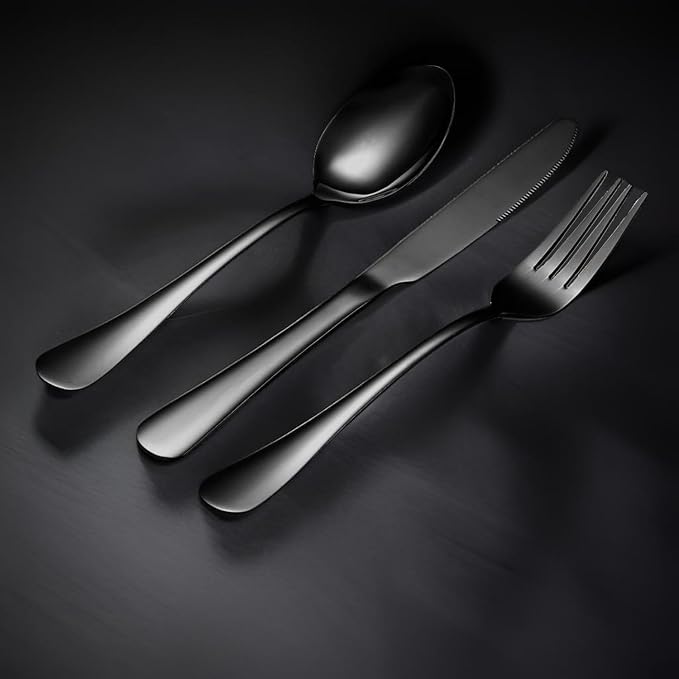 20 Pcs Black Silverware Set, Stainless Steel Flatware Set for 4 Food Grade Cutlery Utensil Set Include Knife Fork Spoon Mirror Polished Dishwasher Safe