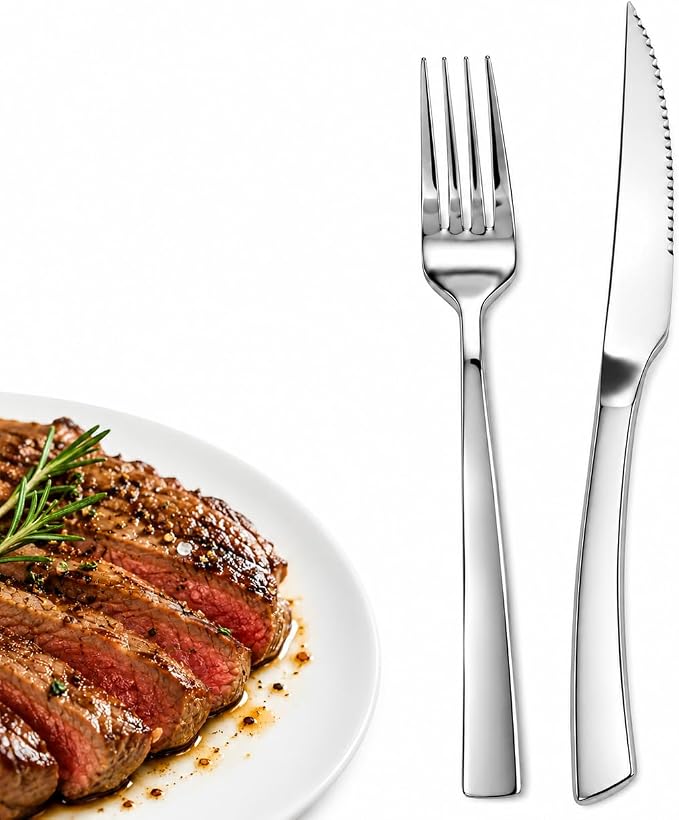 SANTUO 20-Piece Steak Knife and Fork Set for 10, Stainless Steel Steak Knives with Dinner Forks, Serrated Steak Knife Set, Heavy Duty Flatware, Dishwasher Safe for Kitchen, Restaurant and BBQ
