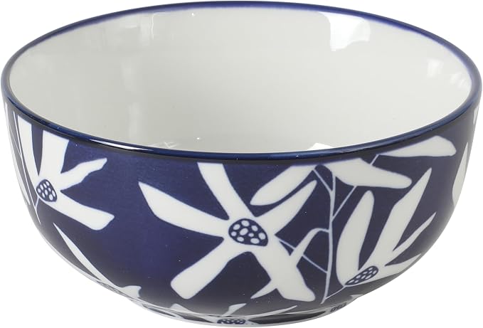 Gibson Home Ivory Estate 4-Piece Cereal Bowl Set, 5.5 Inch Round Stoneware Bowls, Blue & White Floral Pattern, Assorted Decorative Designs