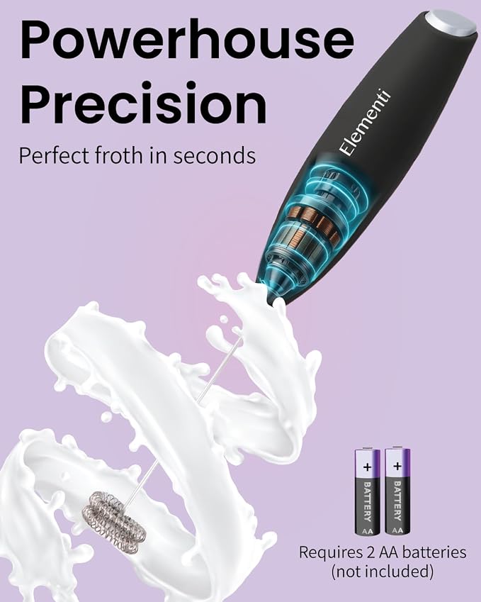 Elementi Milk Frother Wand - Easy to Use Handheld Electric Stirrer for Powder Drinks, Durable & Powerful Coffee Whisk & Protein Powder Mixer Wand, Hand Frother, Coffee Stirrers Electric (White)