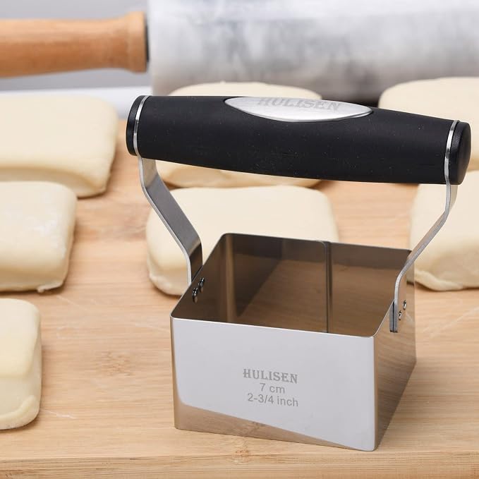 HULISEN 2.75 inch Square Biscuit Cutter, Cookie Cutter with Handle | Stainless Steel, Ergonomic Rubber Grip, Home Baking Tools, Dishwasher Safe, Gift-Ready Packaging