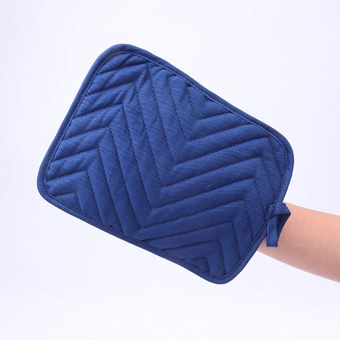 Anyi Pot Holders for Kitchen Heat Resistant, Cotton Hot Pads for Counter Table, Blue Kitchen Pot Holders with Pocket