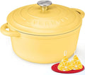 Overmont Enameled Cast Iron Dutch Oven - 4.5QT Pot with Lid Cookbook & Cotton Potholders - Heavy-Duty Cookware for Braising, Stews, Roasting, Bread Baking GooseYellow