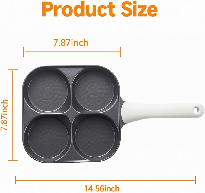 Nkove 4 Cup Egg Pan, Nonstick Breakfast Pan with 4 Holes for Pancakes | 4 Compartment Skillet for Eggs, Omelets & Pancakes, Nonstick Frying Pan for Breakfast Sandwiches, Gas & Induction Compatible