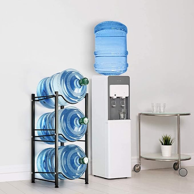 LIANTRAL 5 Gallon Water Bottle Rack - Detachable Heavy Duty 3-Tier Stand for Home, Office (Black) | 3-Tier Black,Heavy-Duty Steel,Rustproof,Easy Assembly,Floor Protection,Save Space, Detachable,Perfect for Home, Kitchen
