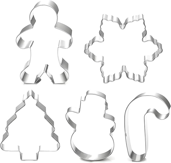 Christmas Cookie Cutter Set - 5 Piece Holiday Cookies Molds - Snowman, Christmas Tree, Gingerbread Man, Candy Cane, Snowflake