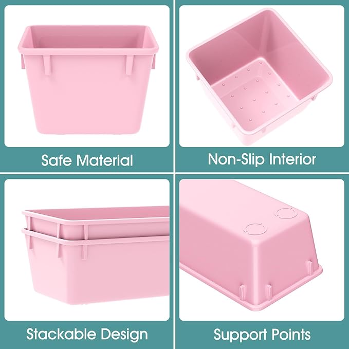 25 PCS Plastic Drawer Organizer Set, Makeup Organizers and Storage Bins | 4 Sizes Desk Drawer Divider Organizers and Storage Bins for Jewelry, Gadgets for Kitchen, Bedroom, Bathroom, Office, Pink