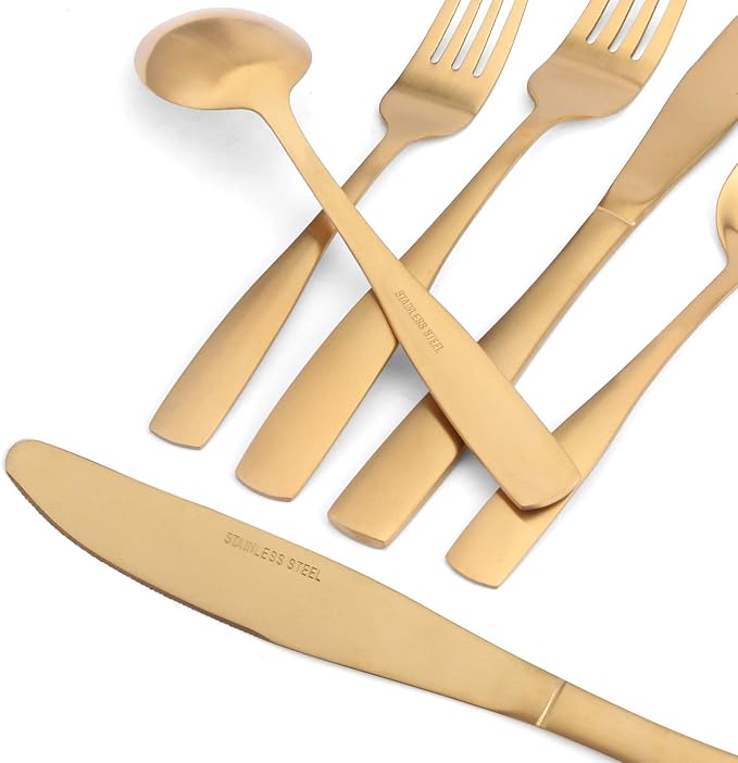 Matte Gold Silverware Set, 20-Piece Stainless Steel Flatware set, Tableware Cutlery Set Service for 4, Utensils for Kitchens, Dishwasher Safe