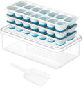 ChefAide Ice Cube Tray with Lid and Bin, 3 Packs 42 Cubes Silicone Plastic Ice Cube Trays for Freezer, Stackable Ice Tray with Container, Ice Scoop for Drinks, Coffee and Cocktails
