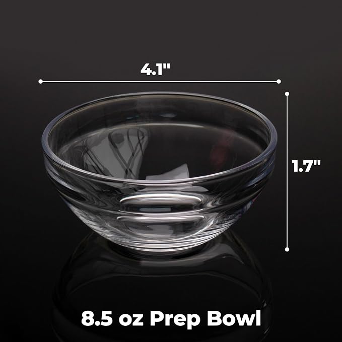 8.5 oz Clear Glass Bowl, Small Prep Bowls for Prepping Ingredients, Dishwasher and Microwave Safe, Stackable, Set of 6