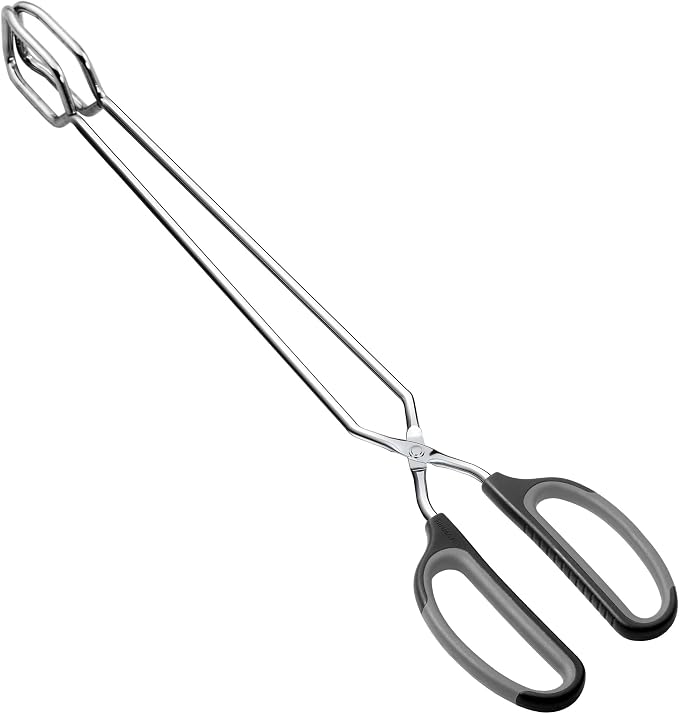 HINMAY Scissor Tongs 16" Extra Long Stainless Steel Barbecue Grilling Tongs | Black Handle