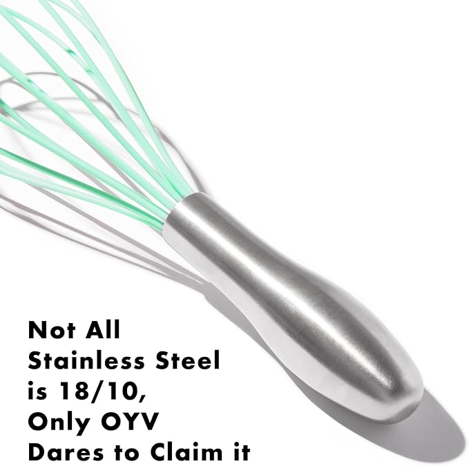 OYV 10-Inch Teal Silicone Whisk, Non-Scratch, 18/10 Stainless Steel Handle | 480°F Heat Resistant, BPA-Free Silicone, Sealed Waterproof Handle, Nonstick-Safe, Dishwasher Safe, Aqua