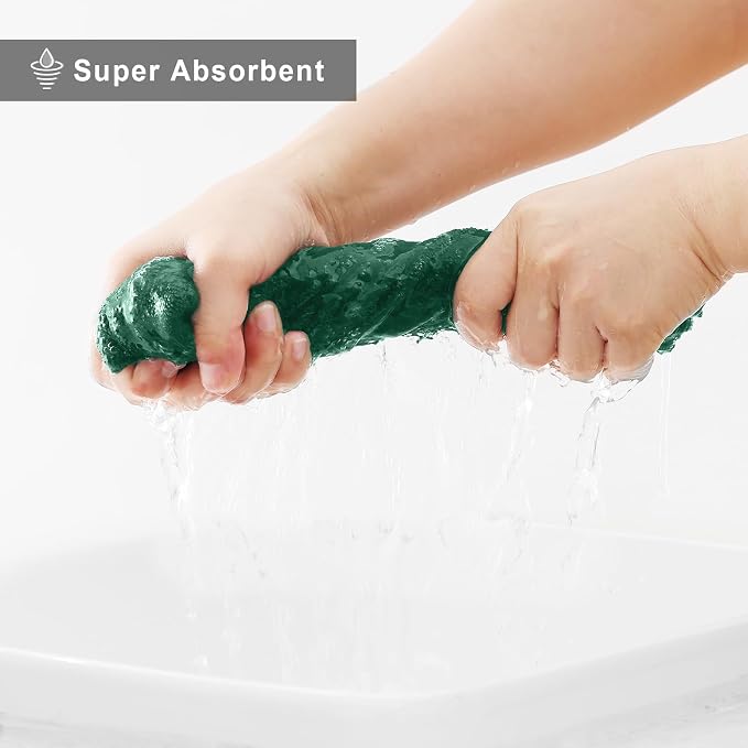 Homaxy 12 Pack Super Soft Absorbent Dish Towels, 10" x 20", Dark Green | Coral Velvet, Nonstick Oil Fast Drying Microfiber Cleaning Cloth, No Lint Dishcloths for washing and drying