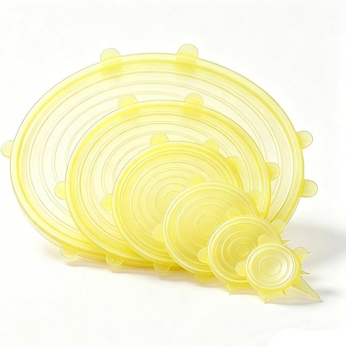 6 pcs Silicone Stretch lids set(6 Sizes,yellow) | Reusable Food Storage Covers,Flexible to Fit All Shape of Containers,Food Cover to Keep Food Fresh