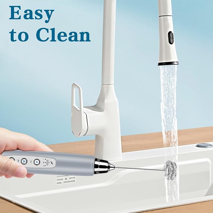 Milk Frother Wand Rechargeable Handheld Whisk Coffee 3 Speed Adjustable | Electric Whisk Drink Mixer with Stainless 3 Whisks Hand Frother , Foam Maker for Latte Cappuccino Matcha Egg Silver