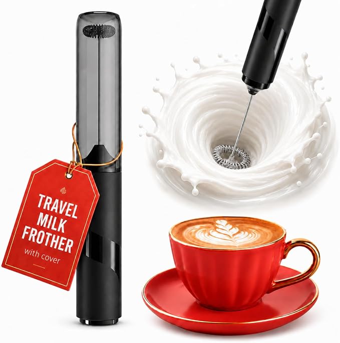 Portable Milk Frother Handheld - Travel Coffee Frother Handheld | Coffee Mixer Wand - Coffee Stirrers Electric - Electric Whisk Frother For Protein Powder - Battery Operated Drink Mixer Wand