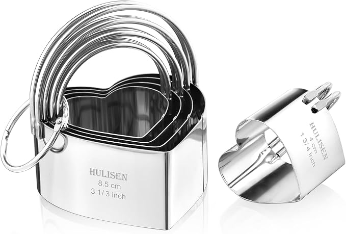 HULISEN Heart Cookie Cutter Set 5-Pc, Biscuit Cutters with Handle | Stainless Steel, Dishwasher Safe, Etched inch/cm Markings, Gift-Ready Packaging, Ergonomic Arched Grip, Heart Shaped