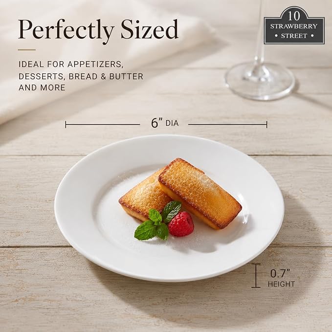 10 Strawberry Street 6" Catering Round Appetizer Plate, Set of 12,White
