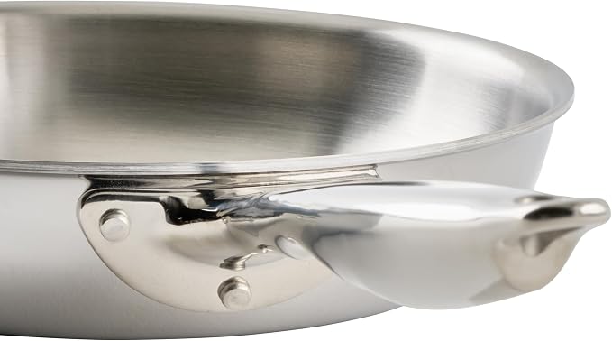 Winco 8" Silver Tri-Ply Stainless Steel Fry Pan | Induction compatible, Heavy-duty, Great for Sauteing, Searing and Frying