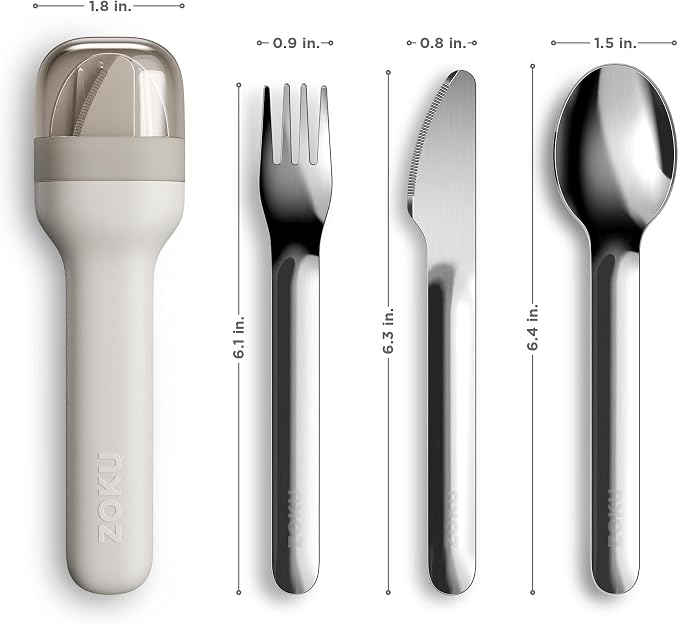 Zoku Pocket Utensil Set Stainless Steel Fork, Knife, and Spoon in Case Grey