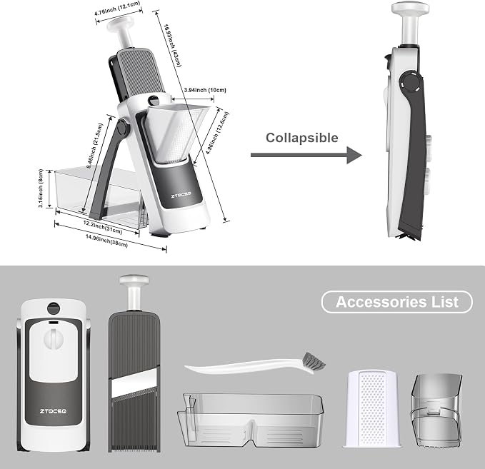 Safe Mandoline Slicer for Kitchen, Vegetable & Food Cutter, Easy to Clean | Safe Mandoline Slicer for Kitchen, Rapid Prep Veggie Slicer Cutter/Onion Slicer, Free Grater/Cleaning Brush