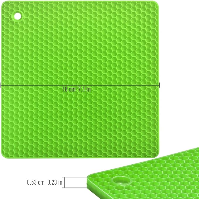 homEdge Silicone Square Trivets Mat, 6 Packs Multipurpose Non Slip Heat Resistant Pot Holder-Green
