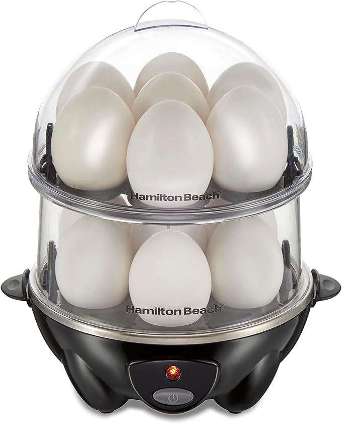 Hamilton Beach 3-in-1 Electric Hard Boiled Egg Cooker | Soft, Medium Or Hard Boiled Eggs | Egg Poacher | Omelet Maker |Vegetable Steamer | Holds 14 Eggs | Black | 25508G