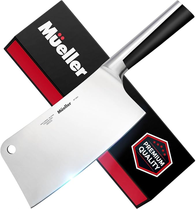 Mueller 7-Inch Meat Cleaver Butcher Knife - German High Carbon Steel, Laser-Tested Razor-Sharp Blade, Heavy Duty Bone Chopper for Meat & Vegetables, Home & Restaurant, Gift for Him | Laser-Tested Razor-Sharp Blade, Heavy Duty Bone Chopper, For Meat & V...