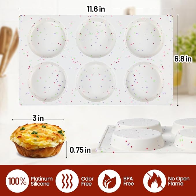 CAKETIME Muffin Top Pan, Silicone Egg Molds for Breakfast Sandwiches 3 Inch Round Baking Pan for Oven English Muffins, Whoopie Pies, Corn Bread, Bites, Tarts 2 Pack Confetti