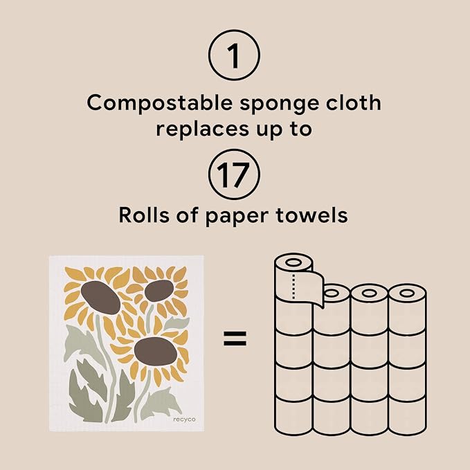 RECYCO Swedish Dishcloths for Kitchen | 6 Pack Autumn Leaf Washable Dish Rags | Cellulose Reusable Cleaning Paper Towels | Absorbent Counter Dish Cloth Sponge Kitchen Wipes, 8" L x 7" W