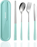 iNKULEER Travel cutlery set, 18/8 stainless steel cutlery, Reusable utensils set with case, Portable Silverware Lunch Box for Camping and Office