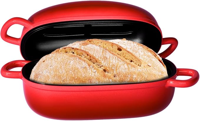 Dutch Oven 9x6 Inch，2.5QT Cast Iron Bread Pans for Bread Baking | Loaf Pan with Lid, loop handles，for Homemade Breadmaking，induction cooktop，oven safe，cooking stews & meats，Red