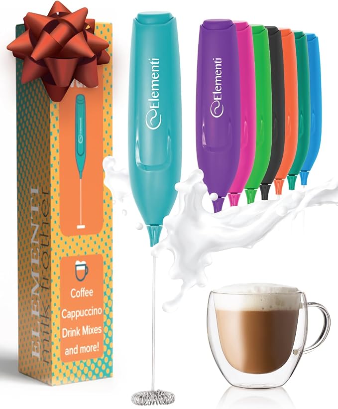 Elementi Powerful Frother Wand – Lightweight Milk Frother & Drink Mixer Handheld, Matcha Whisk for Dreamy Lattes, Powerful Coffee Mixer Wand & Blender Stirrer - Make Creamy Cappuccinos at Home (Teal)
