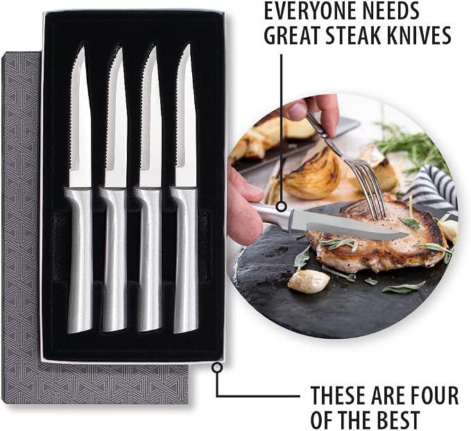 RADA Cutlery Four Serrated Steak Knives Gift Set (S4S), Silver | 4-Piece Knife Set , Stainless Steel Blade, Cast Aluminum Handle