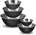 WHYSKO Stainless Steel Mixing Bowls Set, 5-Piece Meal Prep & Food Storage | .75, 1.5, 3, 4 & 5 Quart Metal Mixing Bowls Set for Prep, Serving, Baking & Food Storage, Ecofriendly, Dishwasher Safe, Black