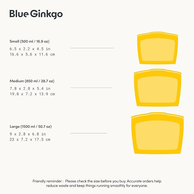 Blue Ginkgo Silicone Food Storage Bags, 3-Pack, Reusable, Made in Korea | Leakproof. Stand Up. Freezer and Dishwasher Safe. (Pumpkin)