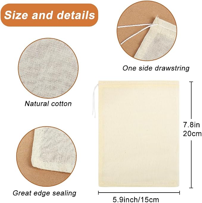 YQL Large Spice Bags for Cooking, 30PCS 5.9x7.8 Inch Reusable Soup Bags | Muslin Drawstring Bags for Soup Stock, Herbs, Spices, Tea, Coffee, Cheesecloth Straining and Cooking