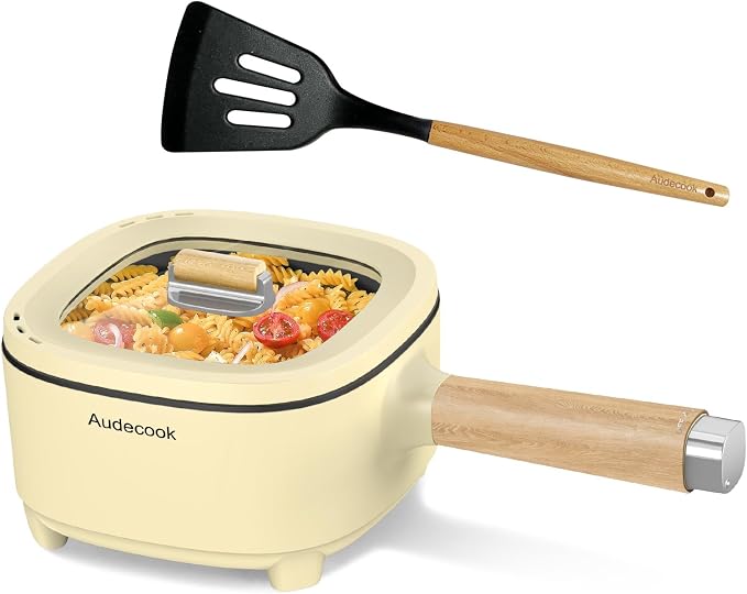 Audecook 2L Hot Pot Electric, Non-Stick electric pot, Portable Pot lazy | Dual Power Control Electric Pot For Cooking Steak, Egg, Ramen, Oatmeal & Soup | Portable Pot for Dorm, RV, Travel & Camping